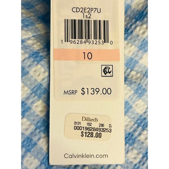 Calvin Klein Women’s Blue Gingham  Sleeveless Front Knot Midi Dress size 10 NWT - Picture 5 of 10